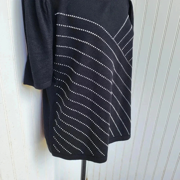 Madison Paris 3/4 Sleeve Crew Neck Sweater Knit Top Studded Rhinestones Black XL - Picture 3 of 10